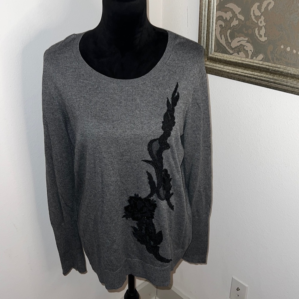 APT. 9 gray black embellished light‎ long sleeve sweater top Sz XL